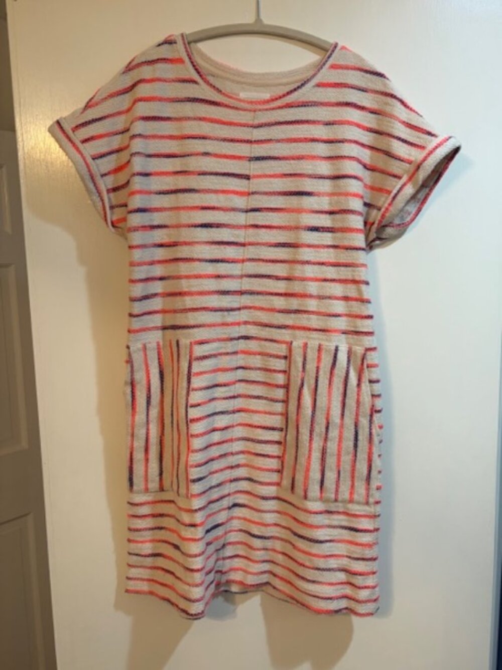 Lou & Grey Cream Knit Mini Dress with Pink and Blue Stripes